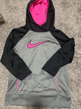 Nike Grey & Pink Therma-FIT Kids Hooded Sweatshirt